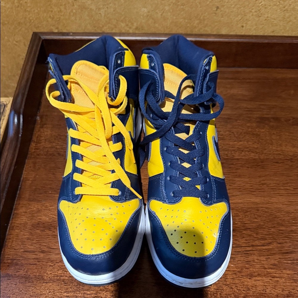 Nike Yellow and Blue Dunks High-Top Sneakers
